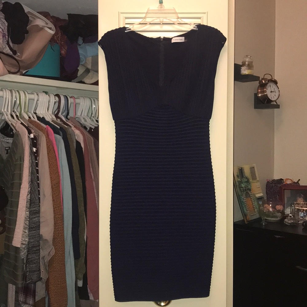 Calvin Klein Bodycon Cocktail dress in deep indigo